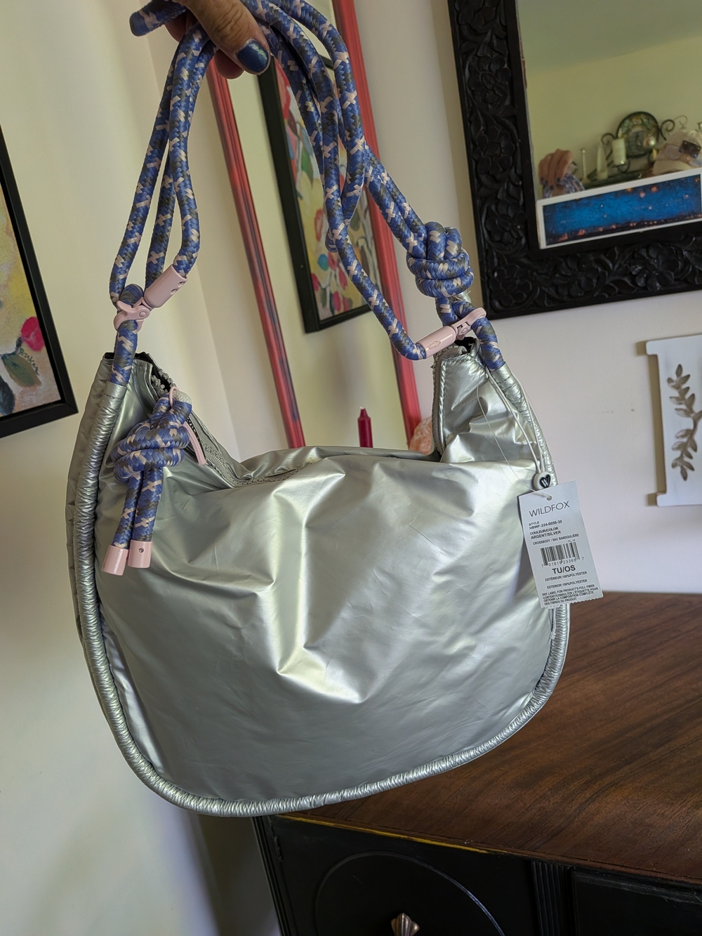 WILDFOX Silver Rope-Handle Hobo Bag